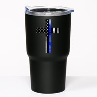 A Christian cross showing support for law enforcement - Thin Blue Line Tumbler