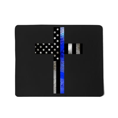 A Christian cross showing support for law enforcement - Thin Blue Line Mousepad
