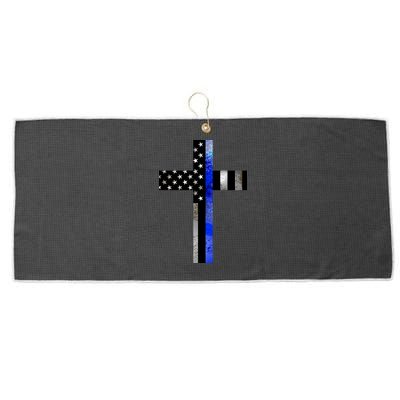 A Christian cross showing support for law enforcement - Thin Blue Line Large Microfiber Waffle Golf Towel