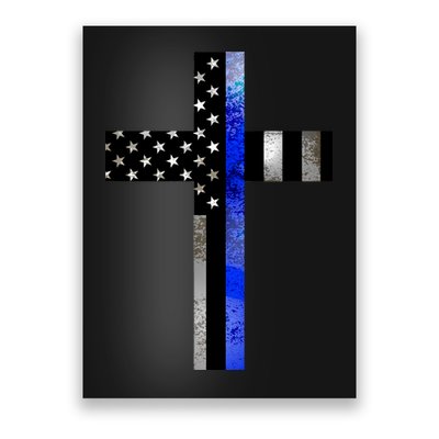 A Christian cross showing support for law enforcement - Thin Blue Line Poster