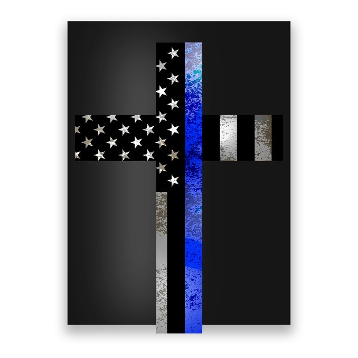 A Christian cross showing support for law enforcement - Thin Blue Line Poster