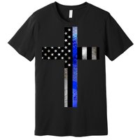 A Christian cross showing support for law enforcement - Thin Blue Line Premium T-Shirt