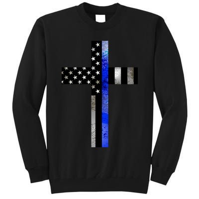 A Christian cross showing support for law enforcement - Thin Blue Line Tall Sweatshirt