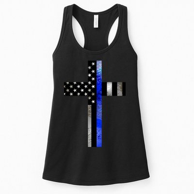 A Christian cross showing support for law enforcement - Thin Blue Line Womens Tank Top