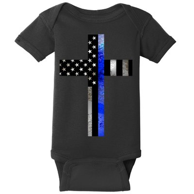 A Christian cross showing support for law enforcement - Thin Blue Line Baby Bodysuit