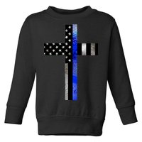 A Christian cross showing support for law enforcement - Thin Blue Line Toddler Sweatshirt