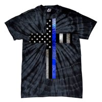 A Christian cross showing support for law enforcement - Thin Blue Line Tie-Dye T-Shirt