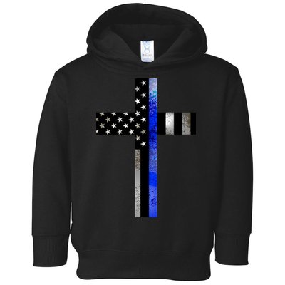 A Christian cross showing support for law enforcement - Thin Blue Line Toddler Hoodie