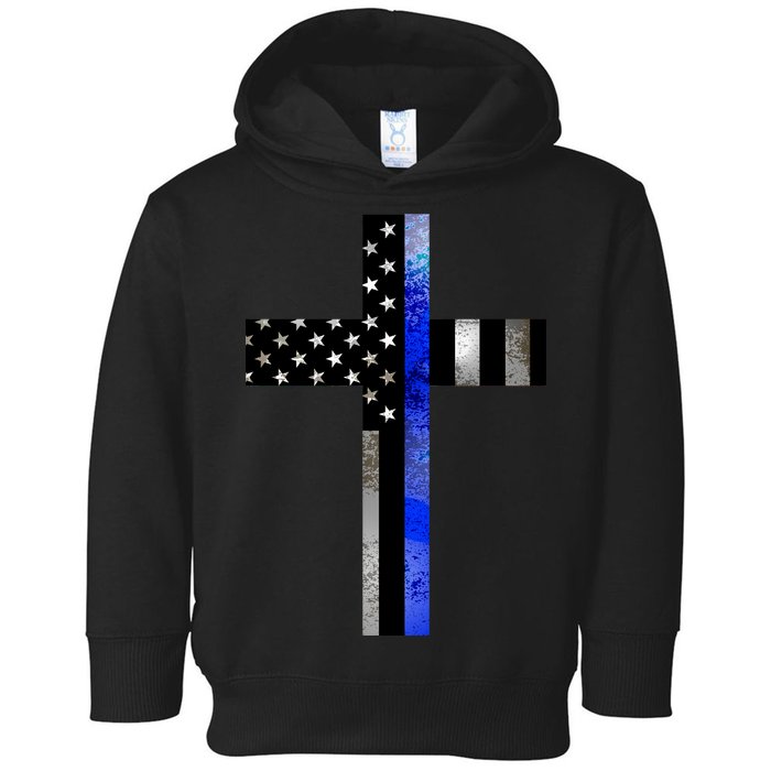 A Christian cross showing support for law enforcement - Thin Blue Line Toddler Hoodie