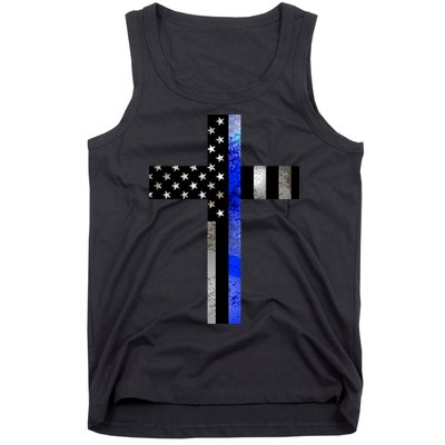 A Christian cross showing support for law enforcement - Thin Blue Line Tank Top