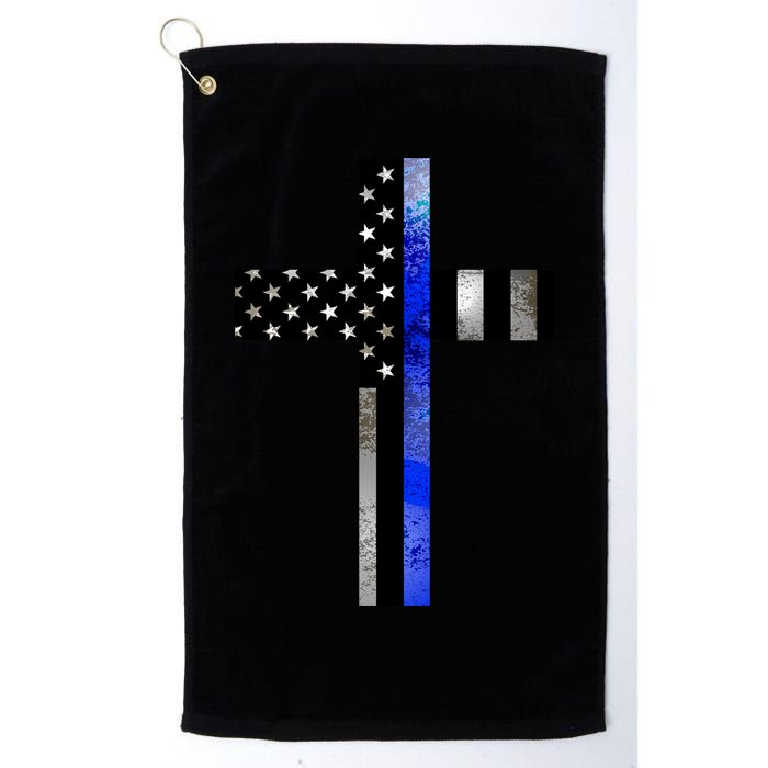 A Christian cross showing support for law enforcement - Thin Blue Line Golf Towel