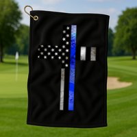A Christian cross showing support for law enforcement - Thin Blue Line Golf Towel