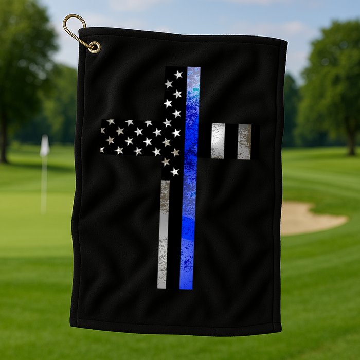 A Christian cross showing support for law enforcement - Thin Blue Line Golf Towel