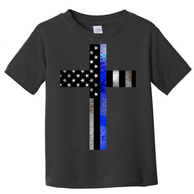 A Christian cross showing support for law enforcement - Thin Blue Line Toddler T-Shirt