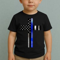 A Christian cross showing support for law enforcement - Thin Blue Line Toddler T-Shirt