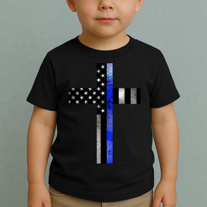 A Christian cross showing support for law enforcement - Thin Blue Line Toddler T-Shirt