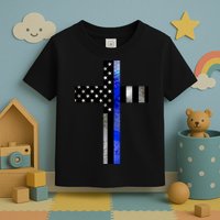 A Christian cross showing support for law enforcement - Thin Blue Line Toddler T-Shirt
