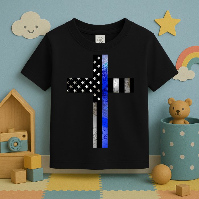 A Christian cross showing support for law enforcement - Thin Blue Line Toddler T-Shirt