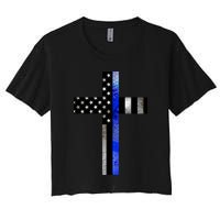 A Christian cross showing support for law enforcement - Thin Blue Line Crop Top