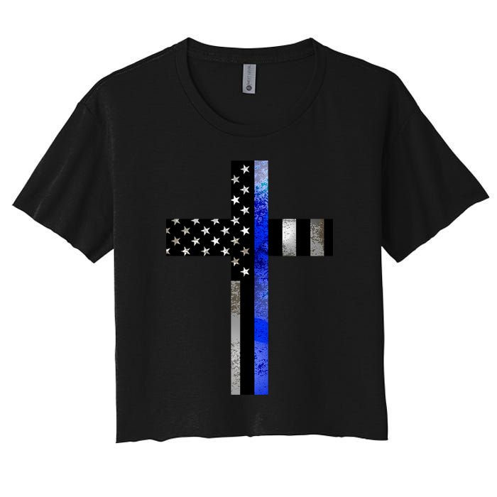 A Christian cross showing support for law enforcement - Thin Blue Line Crop Top