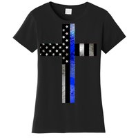 A Christian cross showing support for law enforcement - Thin Blue Line Women's T-Shirt