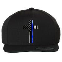 A Christian cross showing support for law enforcement - Thin Blue Line Wool Snapback Cap