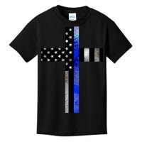 A Christian cross showing support for law enforcement - Thin Blue Line Kids T-Shirt