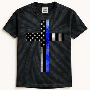 A Christian cross showing support for law enforcement - Thin Blue Line Kids Tie-Dye T-Shirt