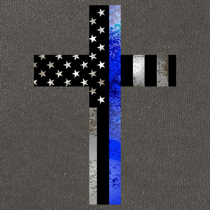 A Christian cross showing support for law enforcement - Thin Blue Line Cotton Canvas Backpack
