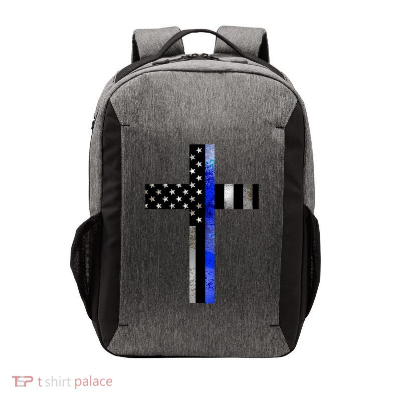 A Christian cross showing support for law enforcement - Thin Blue Line Vector Backpack