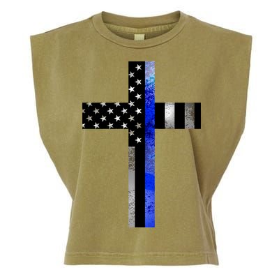 A Christian cross showing support for law enforcement - Thin Blue Line Garment-Dyed Women's Muscle Tee