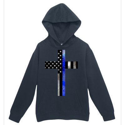 A Christian cross showing support for law enforcement - Thin Blue Line Urban Pullover Hoodie