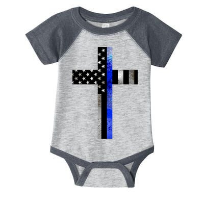 A Christian cross showing support for law enforcement - Thin Blue Line Infant Baby Jersey Bodysuit