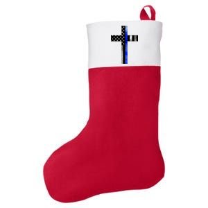 A Christian cross showing support for law enforcement - Thin Blue Line Felt Holiday Christmas Stocking