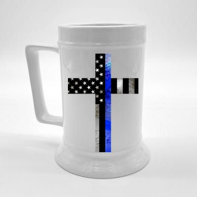 A Christian cross showing support for law enforcement - Thin Blue Line Beer Stein