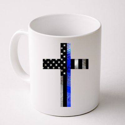 A Christian cross showing support for law enforcement - Thin Blue Line Coffee Mug