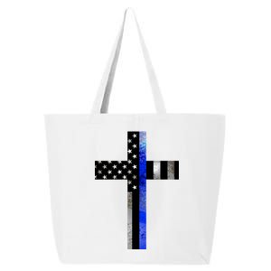 A Christian cross showing support for law enforcement - Thin Blue Line 25L Jumbo Tote