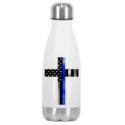 A Christian cross showing support for law enforcement - Thin Blue Line Stainless Steel Insulated Water Bottle