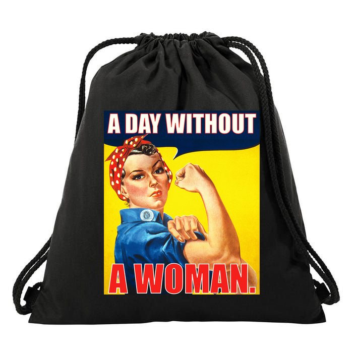 A Day Without A Woman Rosie Riveter WWII Poster Drawstring Bag