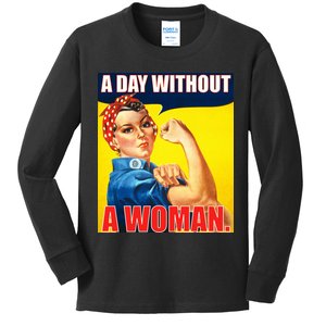 A Day Without A Woman Rosie Riveter WWII Poster Kids Long Sleeve Shirt