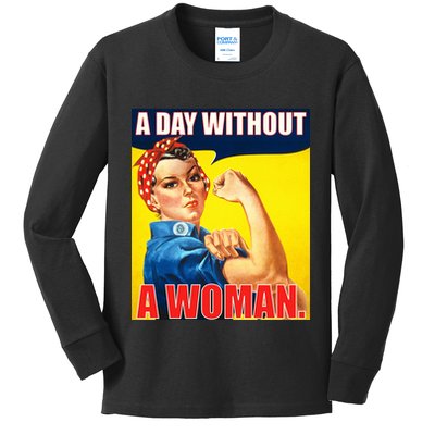 A Day Without A Woman Rosie Riveter WWII Poster Kids Long Sleeve Shirt