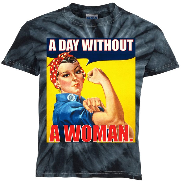 A Day Without A Woman Rosie Riveter WWII Poster Kids Tie-Dye T-Shirt