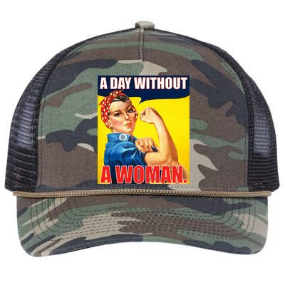 A Day Without A Woman Rosie Riveter WWII Poster Retro Rope Trucker Hat Cap