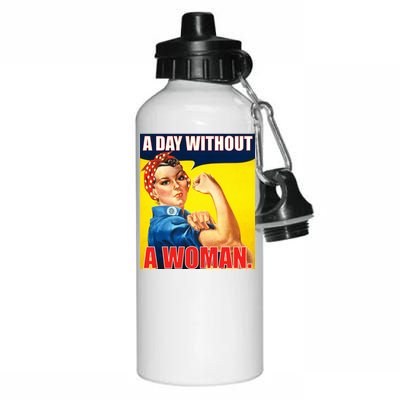 A Day Without A Woman Rosie Riveter WWII Poster Aluminum Water Bottle 