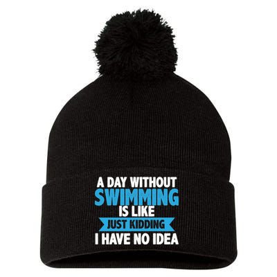 A Day Without Swimming  Pom Pom 12in Knit Beanie