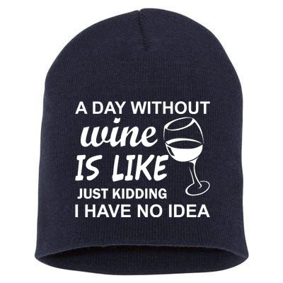 A Day Without Wine Is like Just Kidding I Have No idea Short Acrylic Beanie