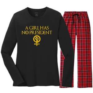 A Girl Has No President Resist Anti Trump Women's Long Sleeve Flannel Pajama Set 