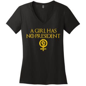 A Girl Has No President Resist Anti Trump Women's V-Neck T-Shirt