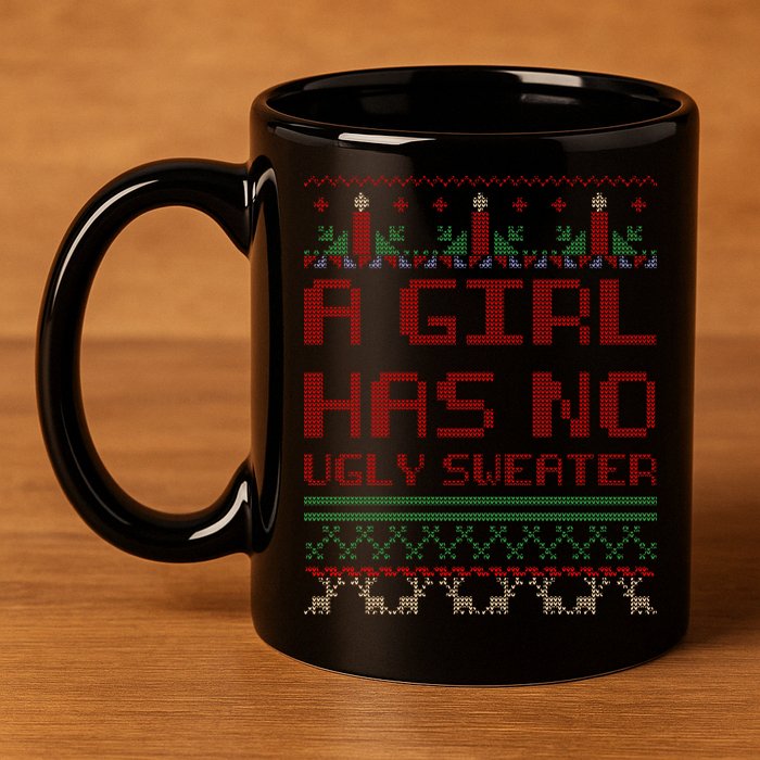 A Girl Has No Ugly Sweater Funny Christmas 11oz C Handle Ceramic Mug