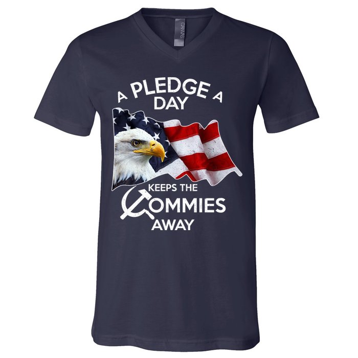 A Pledge A Dat Keeps The s Commies Away V-Neck T-Shirt